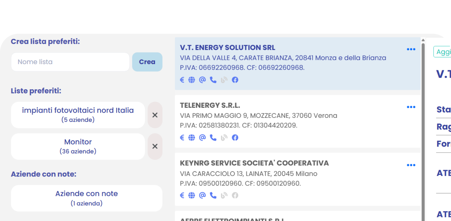 Crea liste di imprese