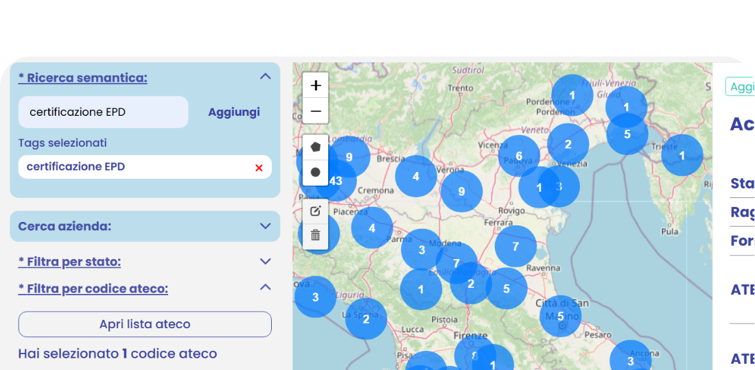 Ricerca semantica b2b con mappa geografica